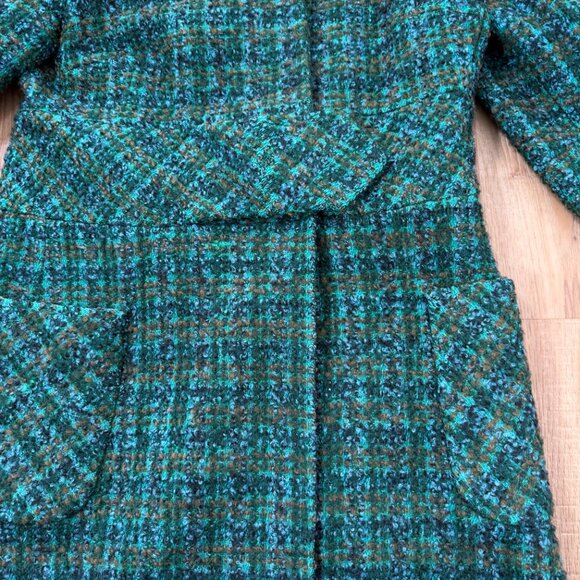 Vintage Green Tweed Coat Plaid Long Coat Wool  Unique Artsy S - Picture 10 of 11
